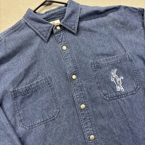 Vintage Disney Tigger Shirt Mens XL Blue Denim Button Up Long Sleeve Cartoon 90s